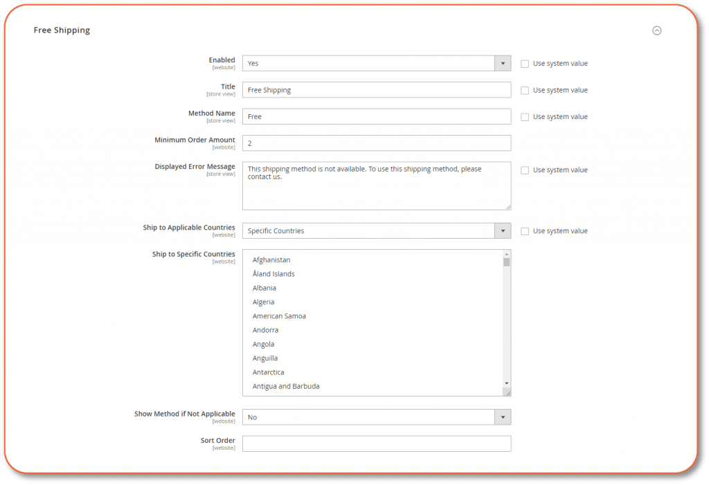 set freeshipping rule name