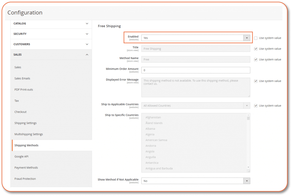 stores configuration view