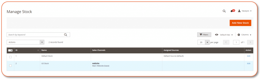view stock on admin Magento 2