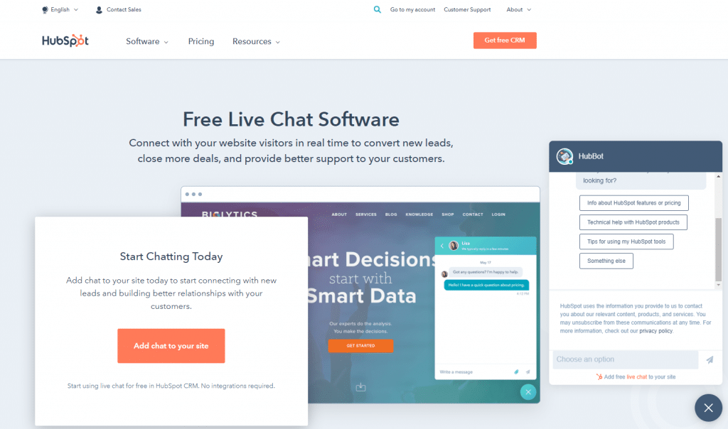 hubspot livechat interface 