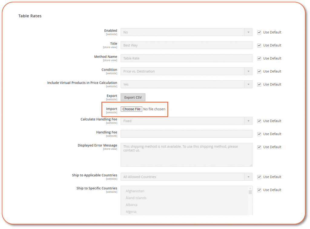 table rate magento dashboard