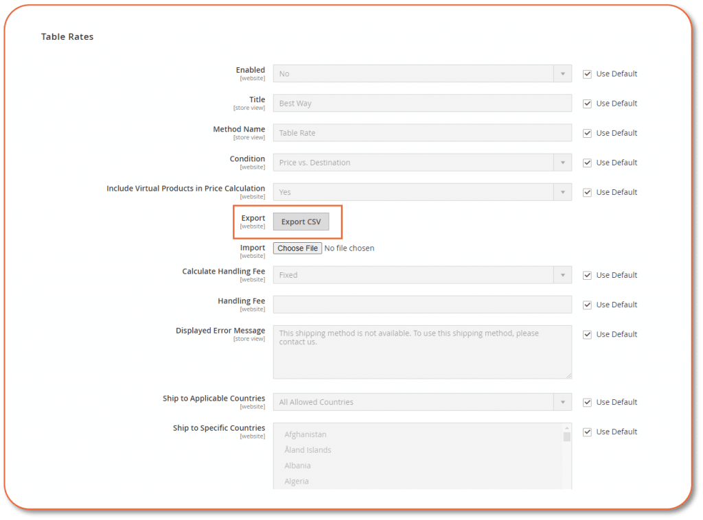 table rate magento dashboard