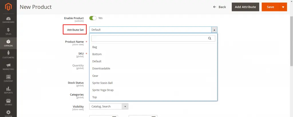 Magento Product Types Tutorial - Grouped Product and Virtual Product 8 add the attribute set