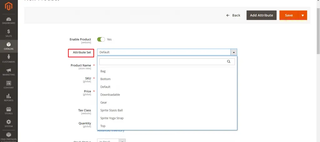 Magento Product Types Tutorial - Grouped Product and Virtual Product 15 choose the attribute set