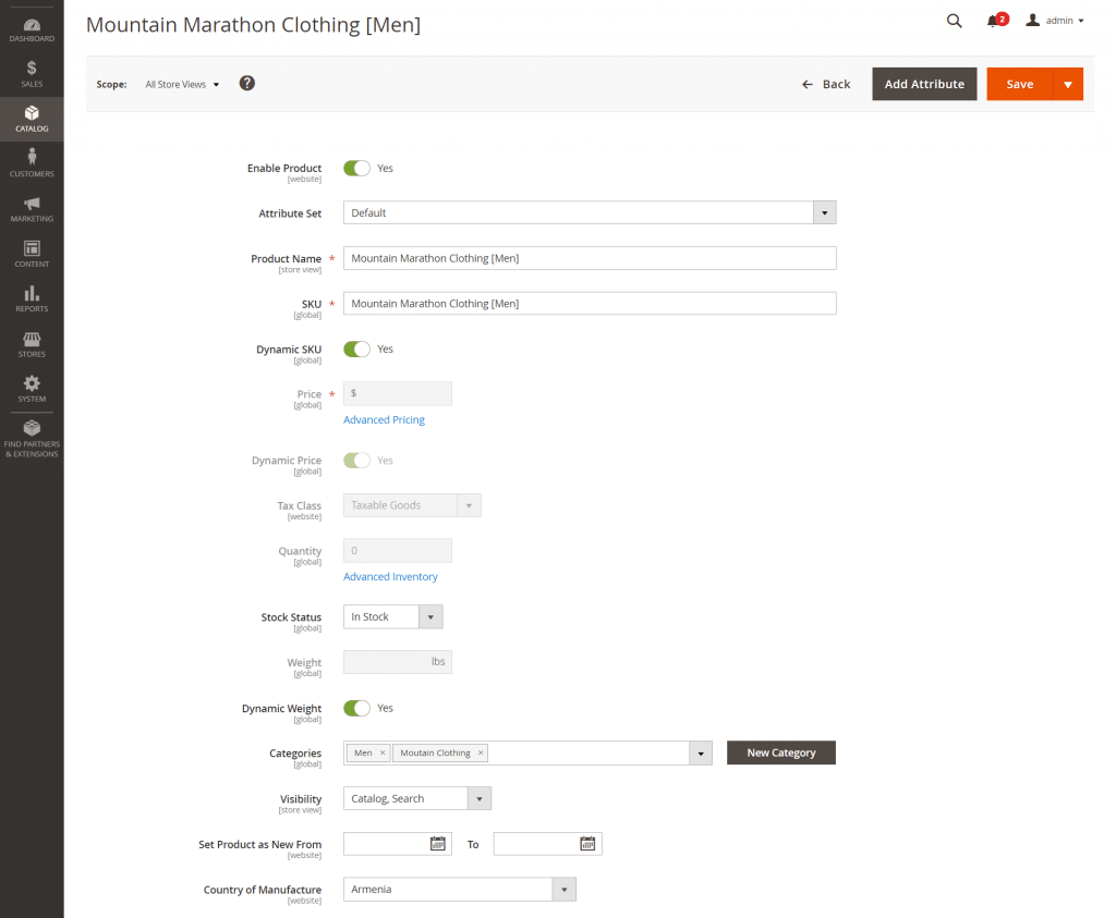 choose country manufacture in magento 2