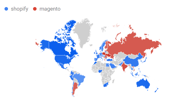 shopify and magento in the map