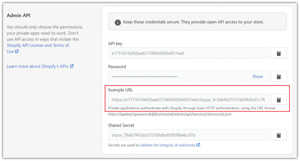 Admin API section