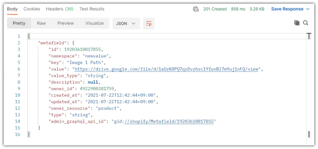result metafield postman example
