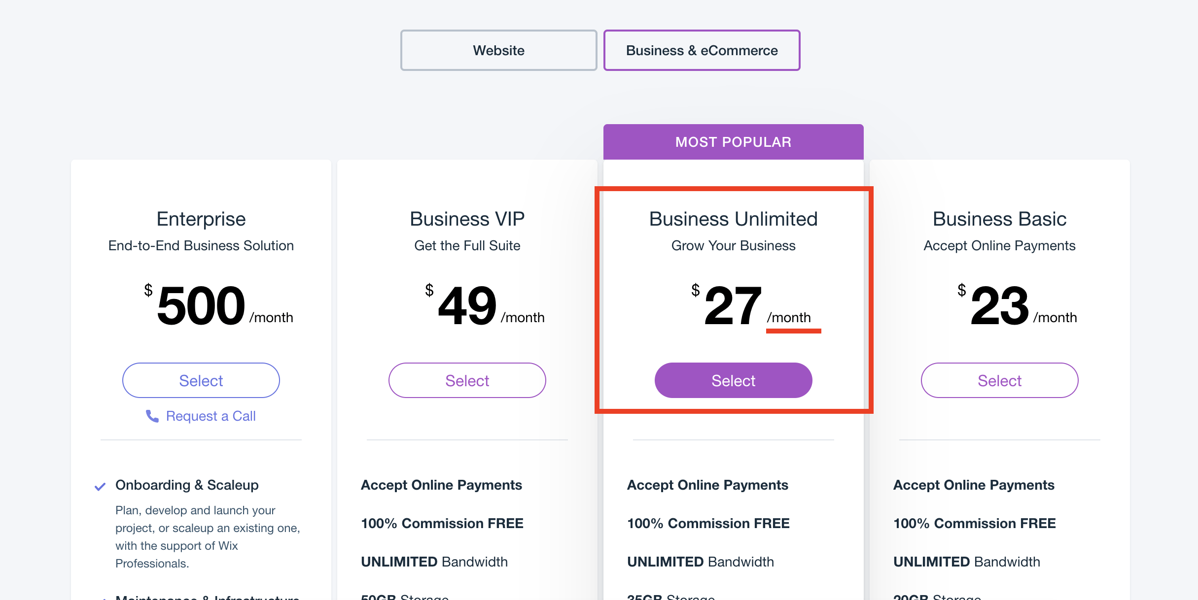 Wix Pricing