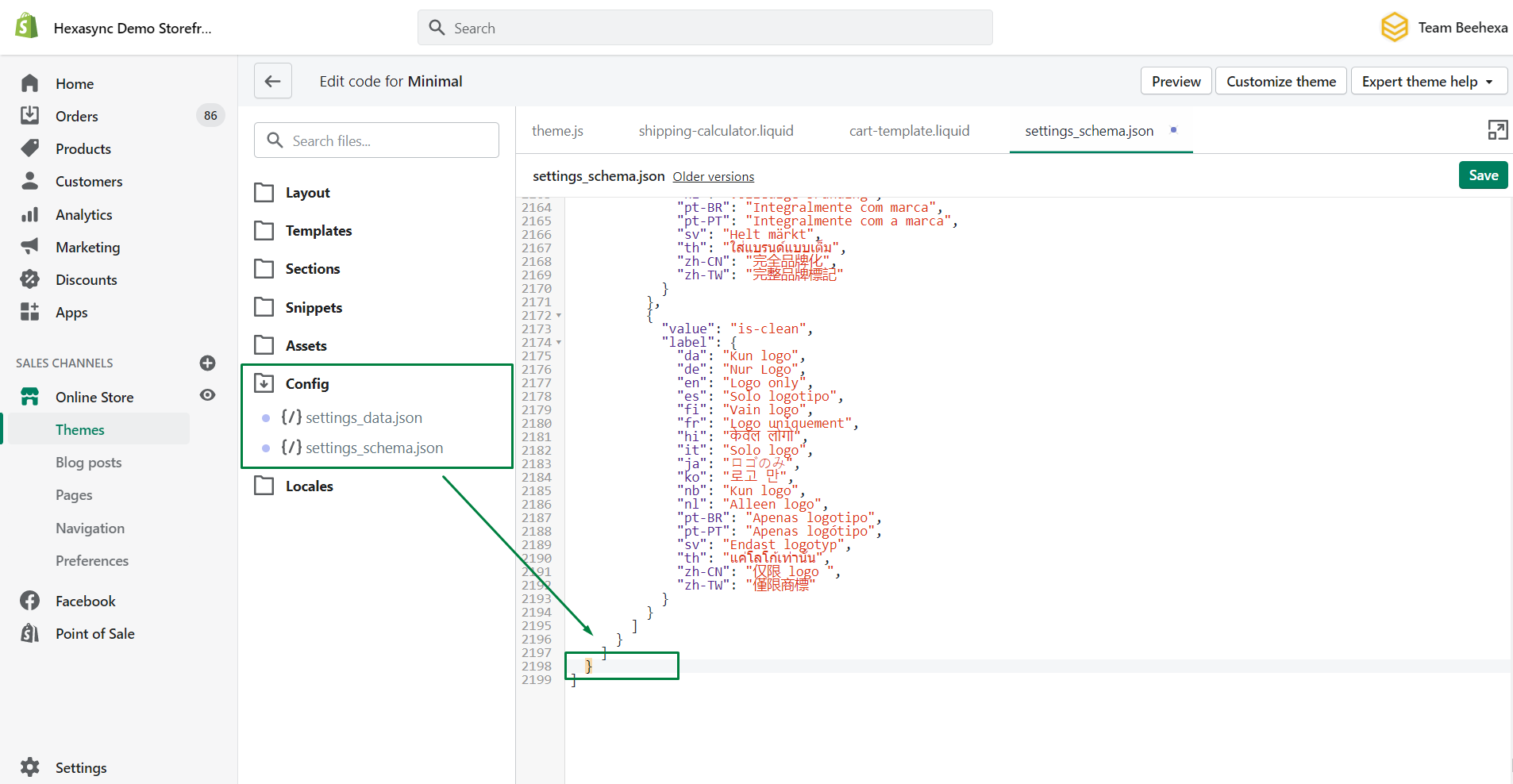 setting schema shopify