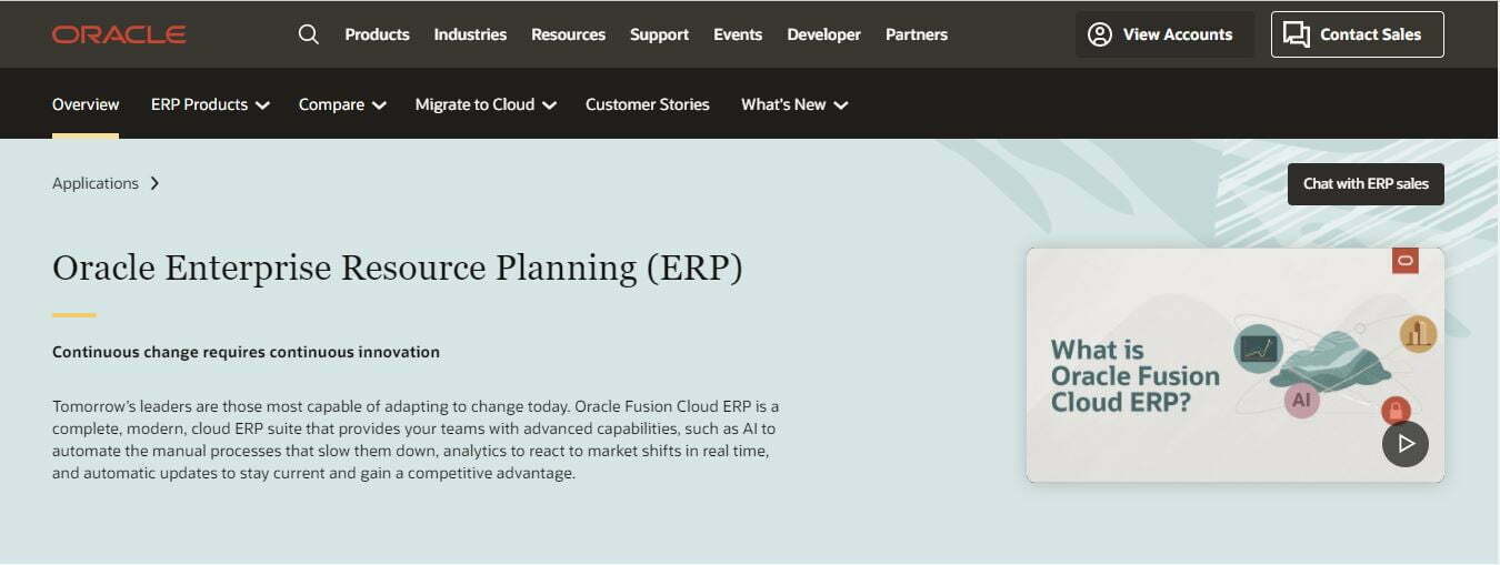 The homepage of Oracle ERP Cloud