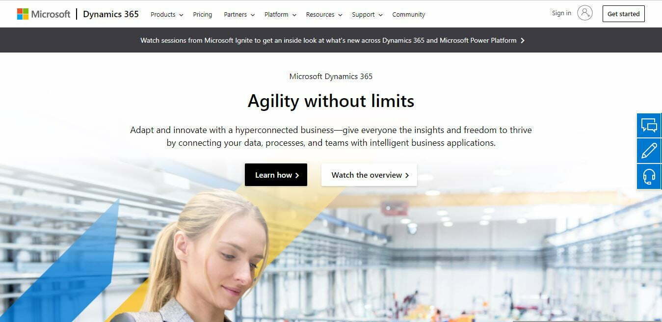 the homepage of Dynamics 365 Business Central ERP