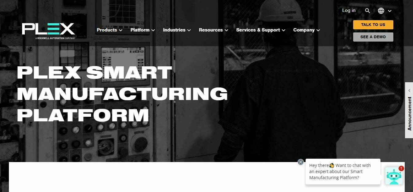 the homepage of Plex Smart Manufacturing 