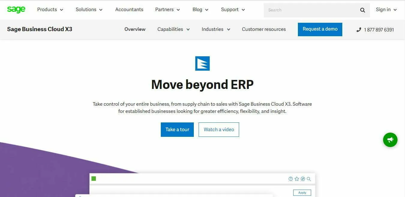 the homepage of Sage X3 SaaS ERP