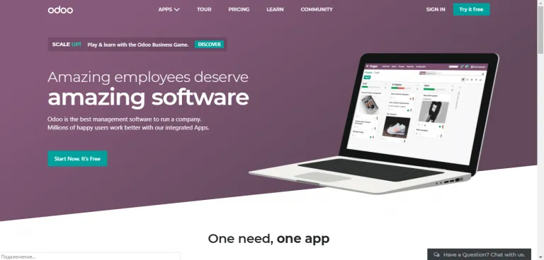 the homepage of Odoo