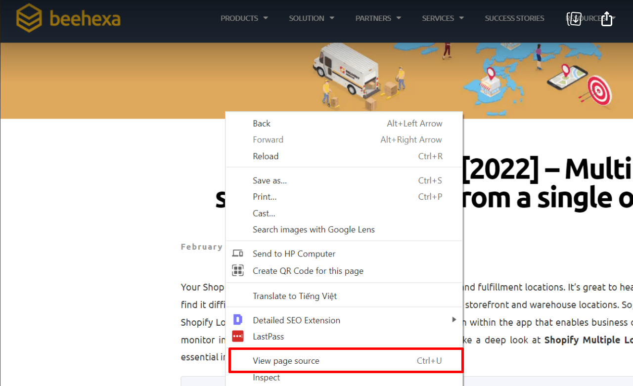 Shopify Dropshipping SEO in 2025: How to rank #1 5 View page source sample
