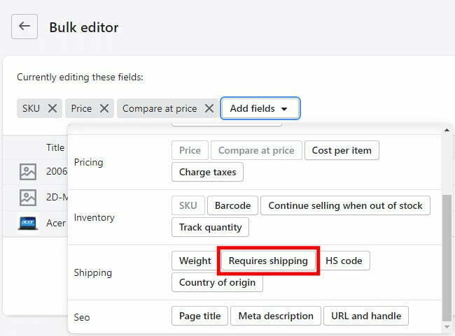 Disable shipping for specific products