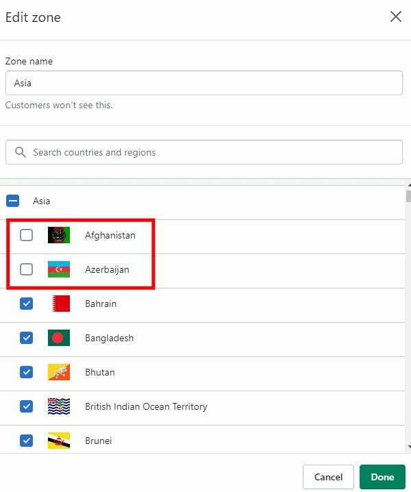 Disable international shipping for products