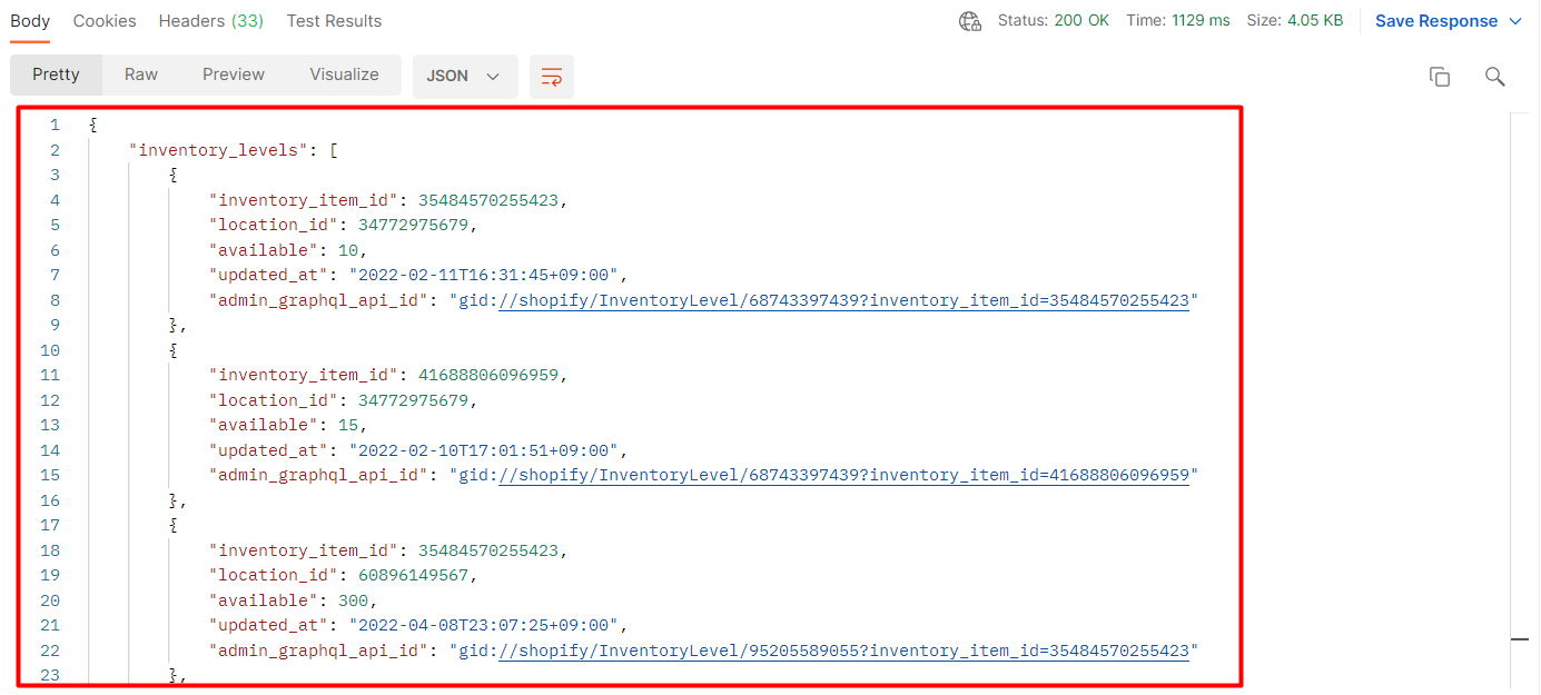 response_retrieve inventory levels for specified inventory items and locations