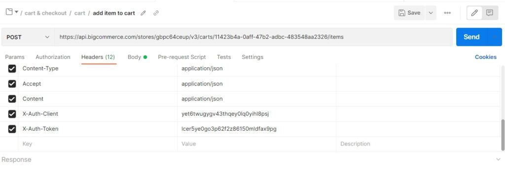 BigCommerce API: How to add an item to a Cart

