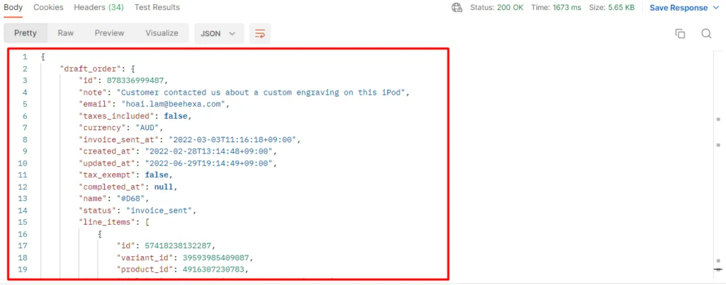 Shopify API 2025 - How to add a note to a draft order using Postman 5 image 4
