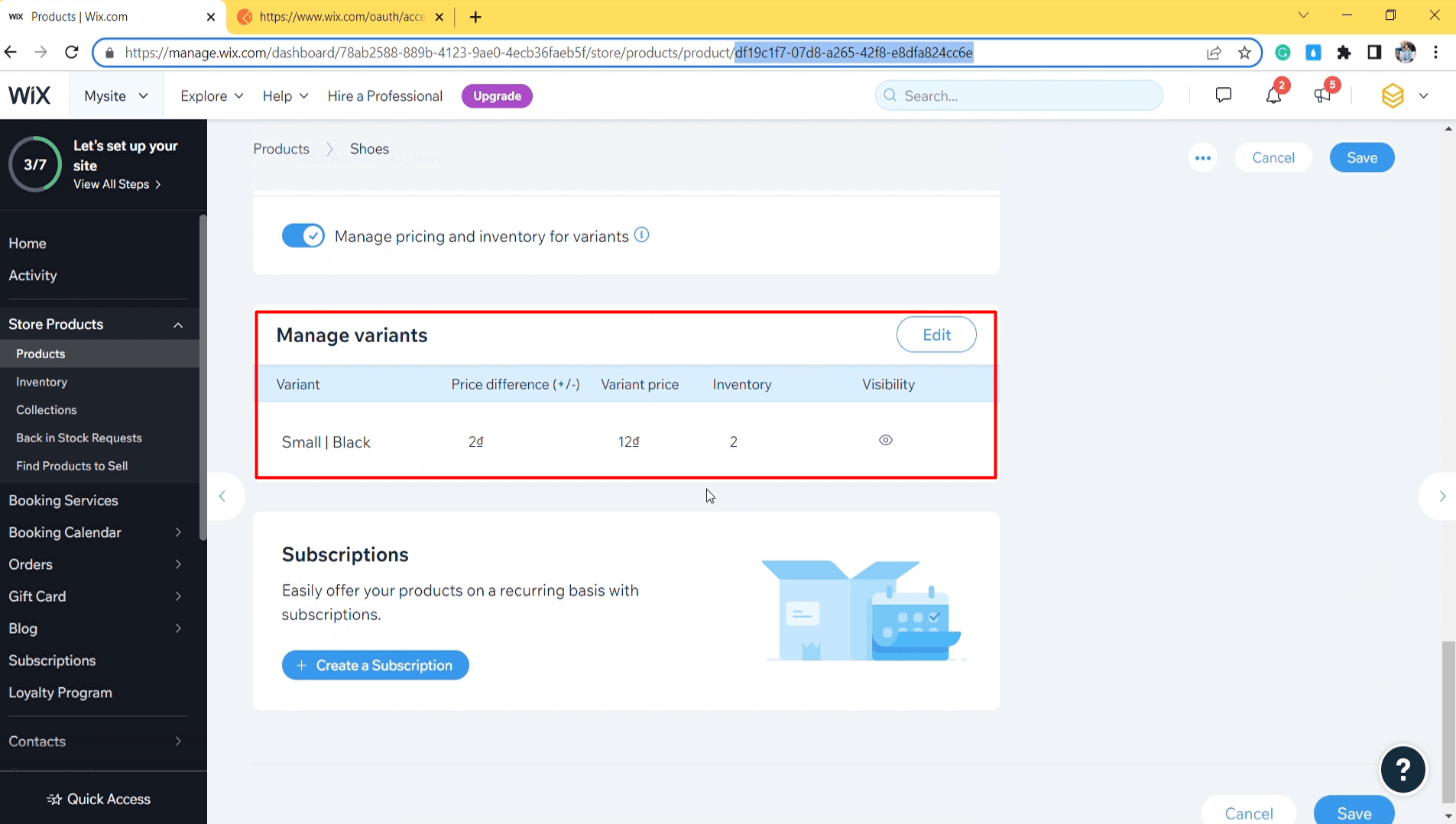 get the product ID in the Wix dashboard