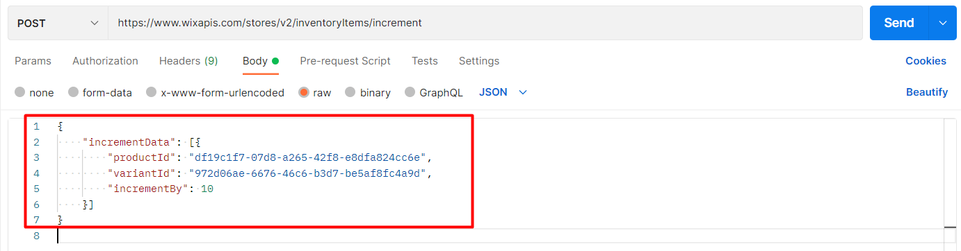 Wix API - How to increase or decrease inventory using Postman