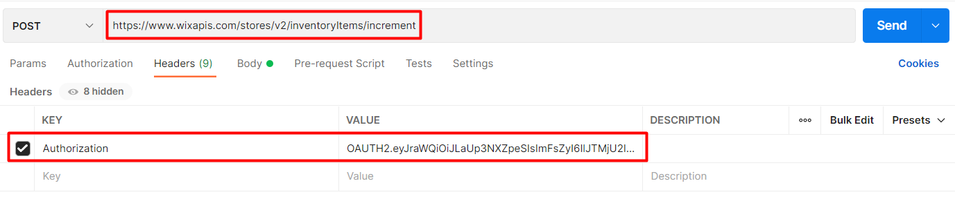 Wix API - How to increase or decrease inventory using Postman