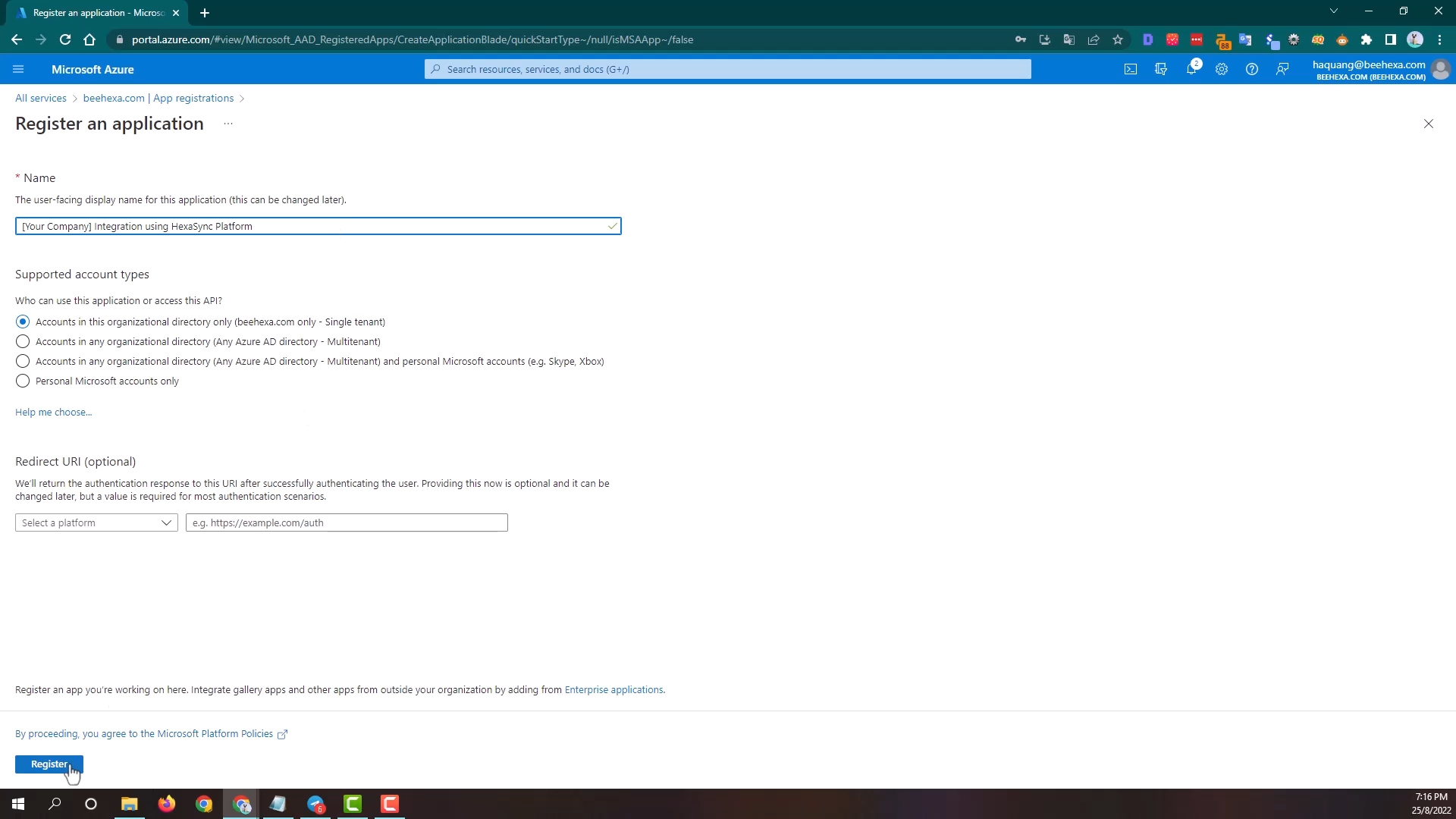 How to register application in Azure active directory