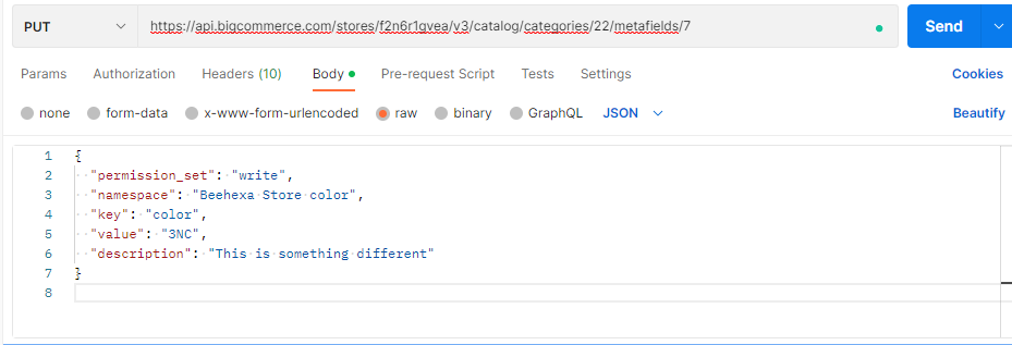 How to update a Category Metafield 