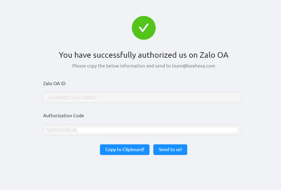 Zalo OA and FreshChat Integration using HexaSync Platform - User Guide 10 beehexa authorize last step