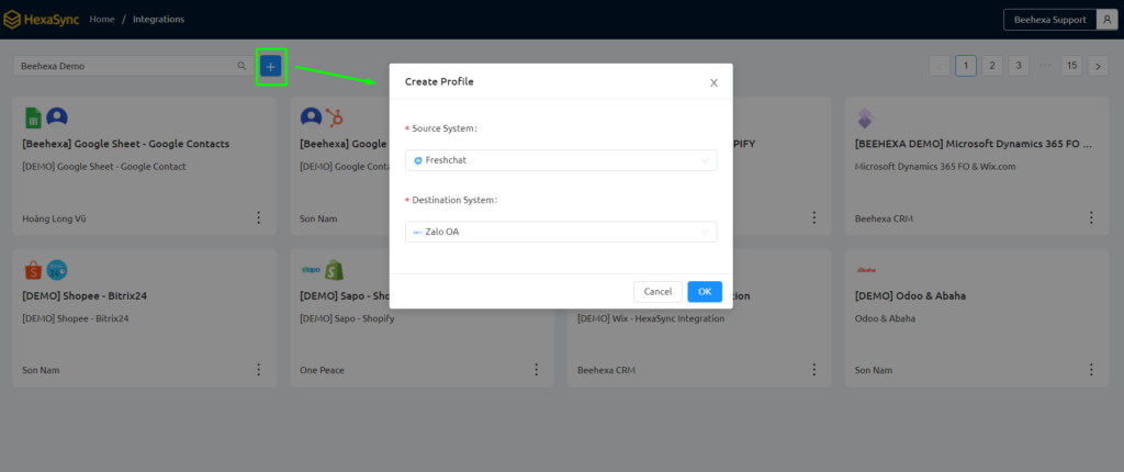 Zalo OA and FreshChat Integration using HexaSync Platform - User Guide 5 beehexa create zalo oa freshchat profile