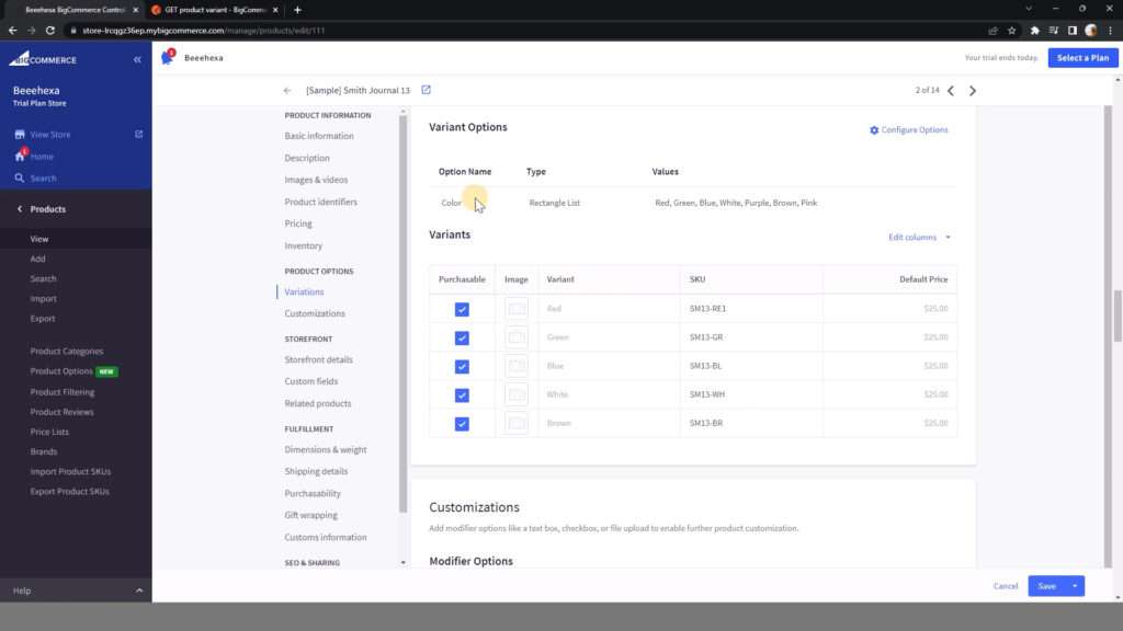 beehexa 5 how to update and delete product variant using postman