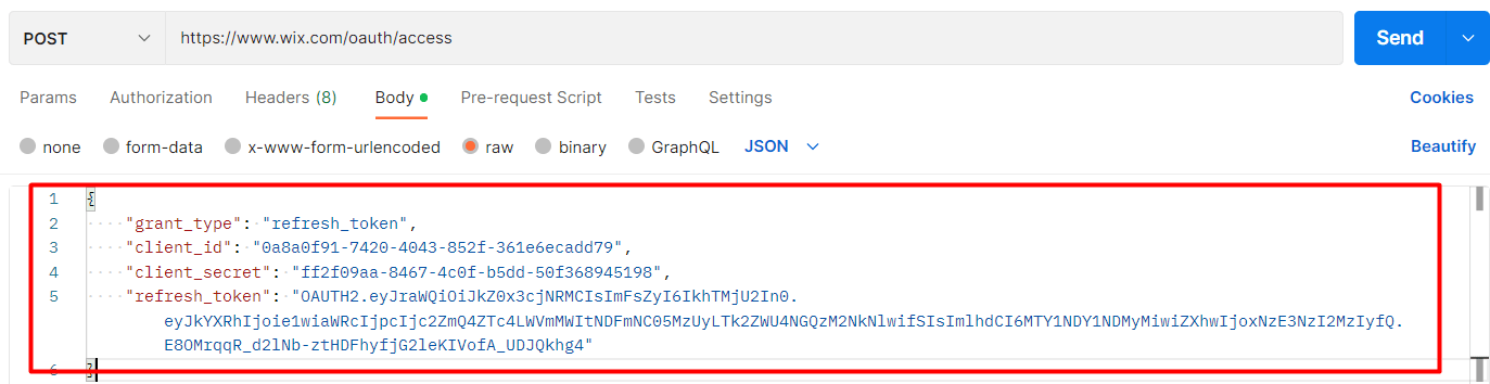 beehexa refresh access token body