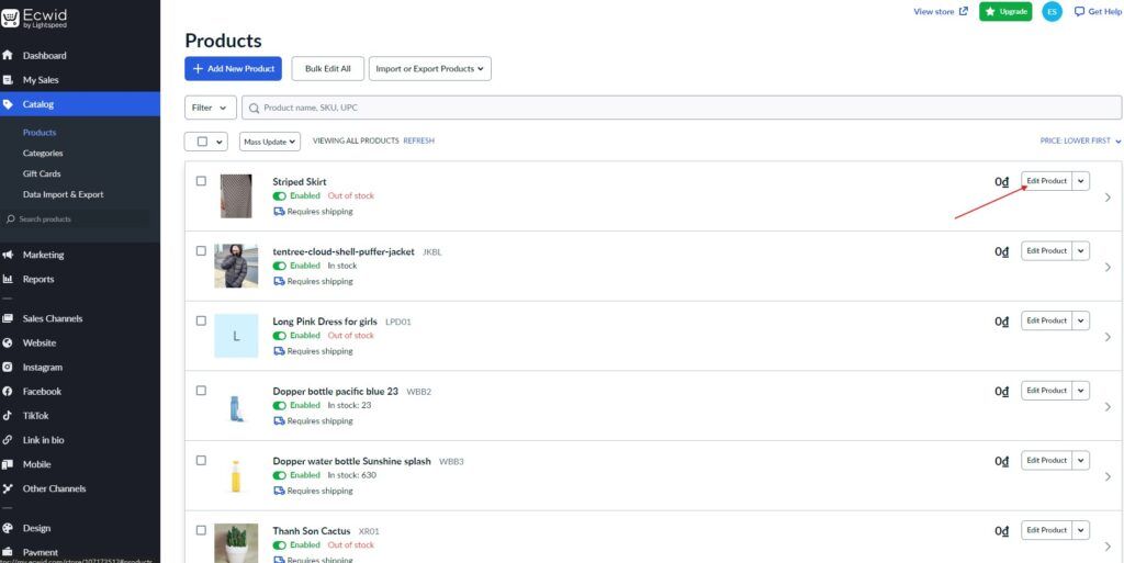 How to edit Product Missing Inventory in Ecwid 3 beehexa edit product on ecwid