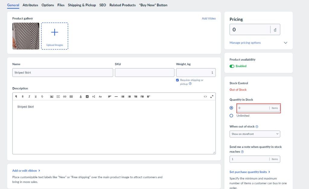 How to edit Product Missing Inventory in Ecwid 4 beehexa edit stock