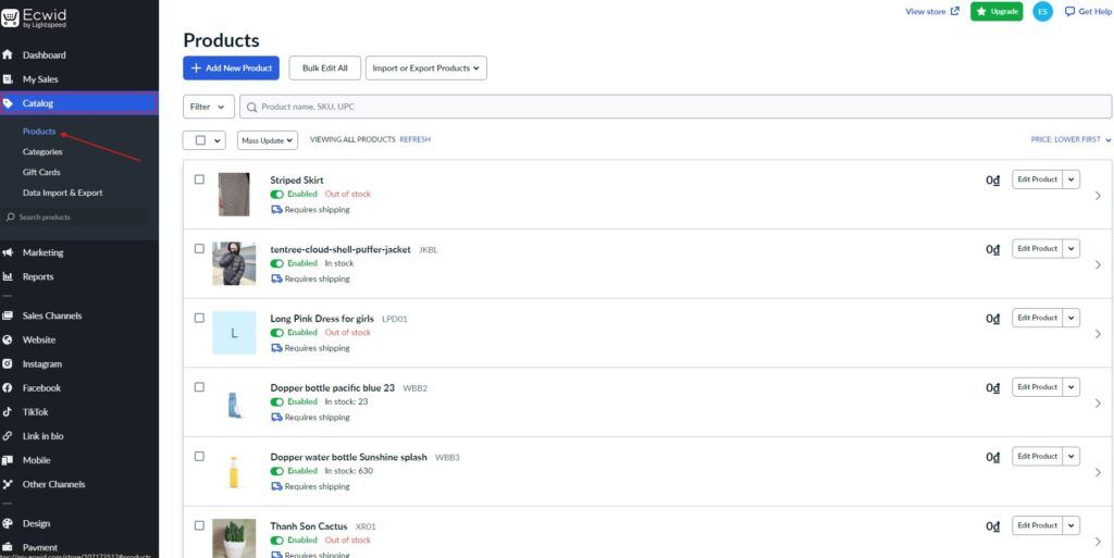 How to edit Product Missing Inventory in Ecwid 2 beehexa open product section