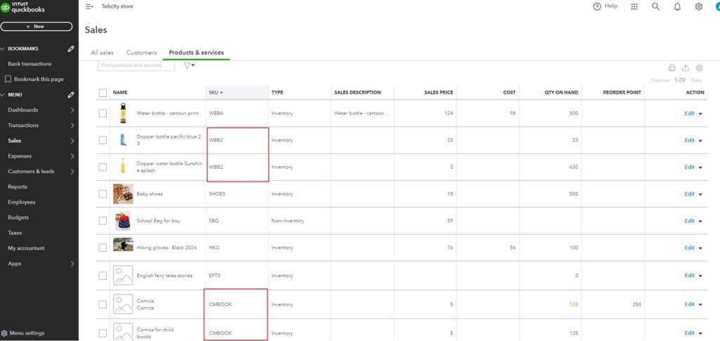 How to edit Product Duplicate SKUs in QuickBooks Online 3 Beehexa Duplicate SKUs in QuickBooks Online