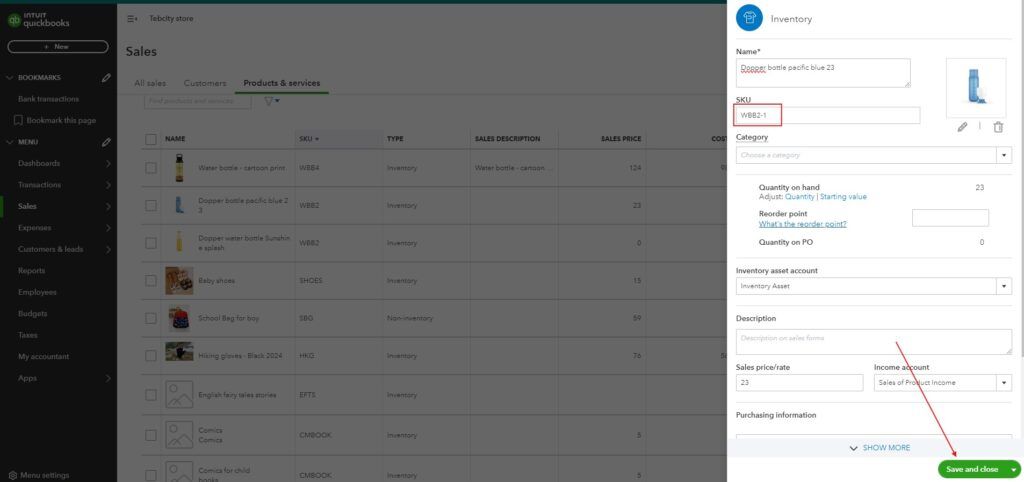 How to edit Product Duplicate SKUs in QuickBooks Online 4 beehexa Duplicate SKUs in QuickBooks Online - Edit SKU