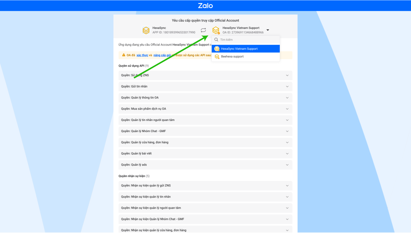 How to Authorize HexaSync to Connect to Your Zalo OA 3 beehexa zalo2