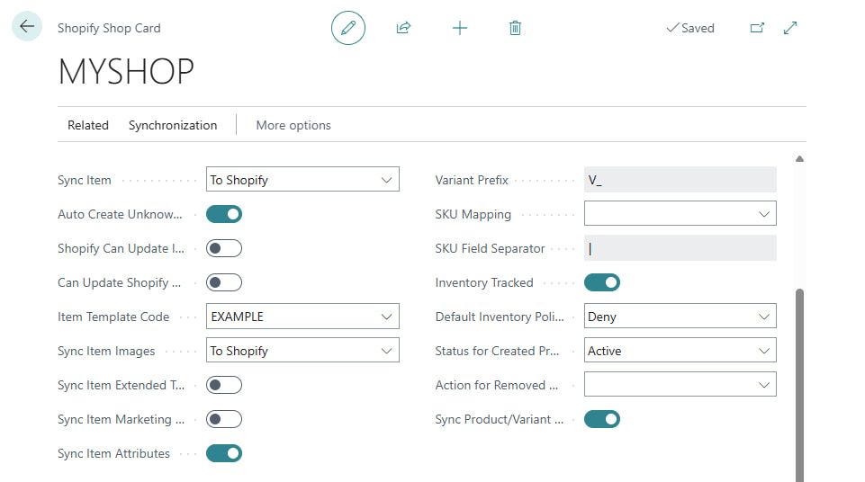 Shopify Connector for Dynamics 365 Business Central: Integration Guide in 6 Easy Steps 2 Configure_Sync_Setting