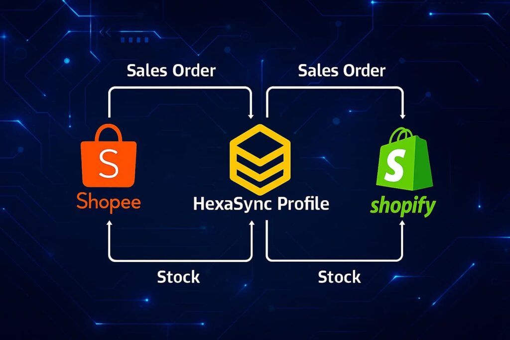 HexaSync Shopify Shopee Integration – Unlock Seamless Growth in Multichannel E-commerce 1 Data Synchronization Flow between Shopify and Shopee Integration - HexaSync Profile