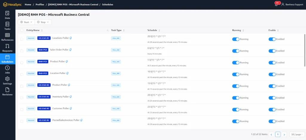 RMH POS and Microsoft Dynamics 365 Business Central Integration - HexaSync Profile Specification 2 Schedulers
