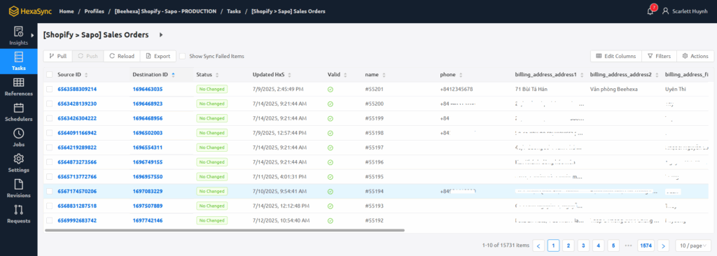 Đặc Tả HexaSync Profile Tích Hợp Shopify Và Sapo 10 Hình 10: Tác vụ Đồng bộ Đơn hàng