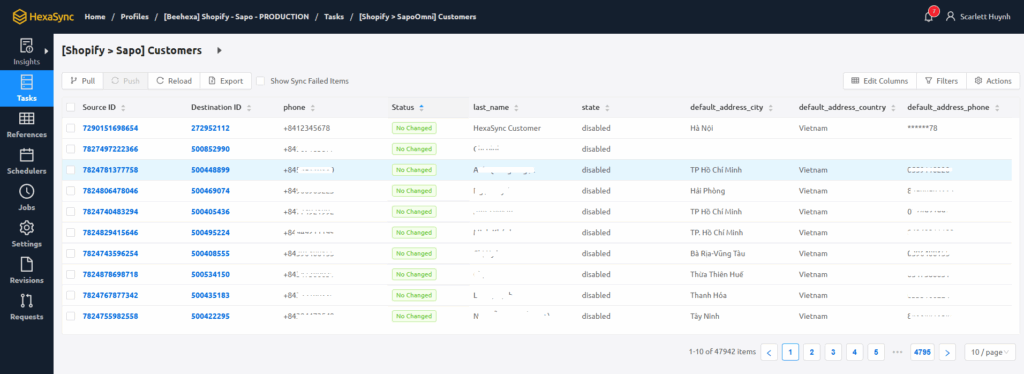 Đặc Tả HexaSync Profile Tích Hợp Shopify Và Sapo 9 Hình 9: Tác vụ Đồng bộ Khách hàng