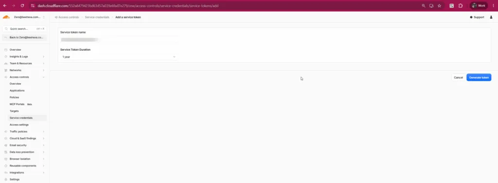Figure 7 : Create service tokens
