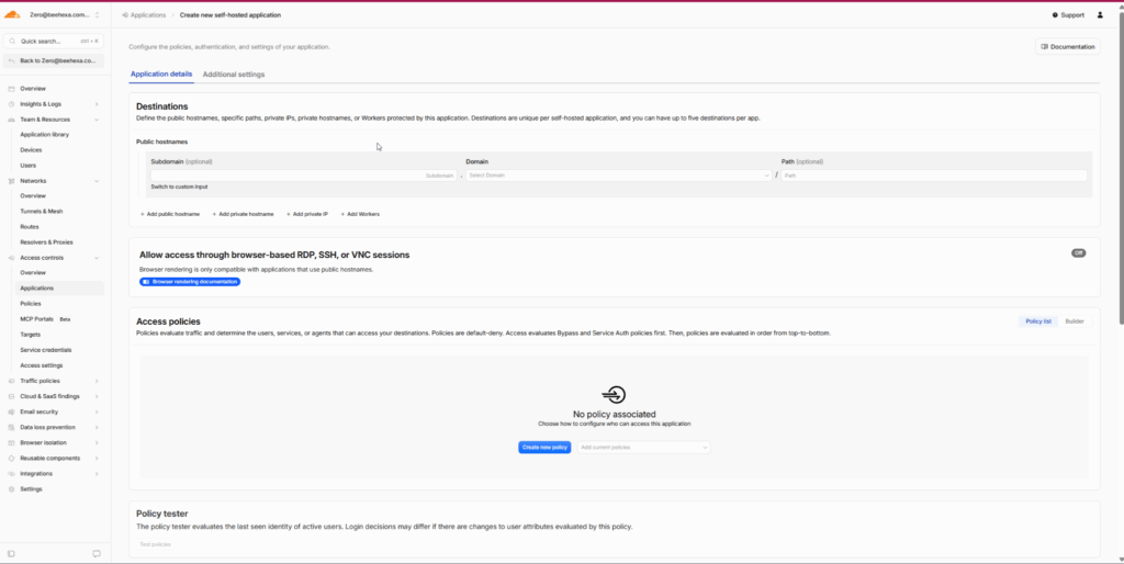Cloudflare Tunnel Access Guide 3 Figure 3 : Create new self-host application